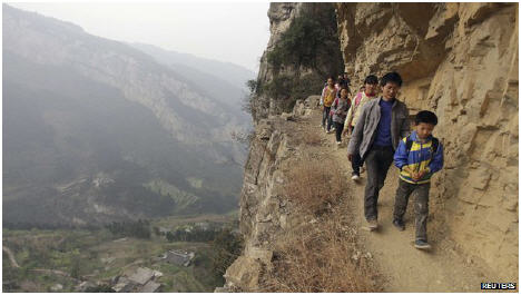 Children perilous journey to school in Guizhou, China