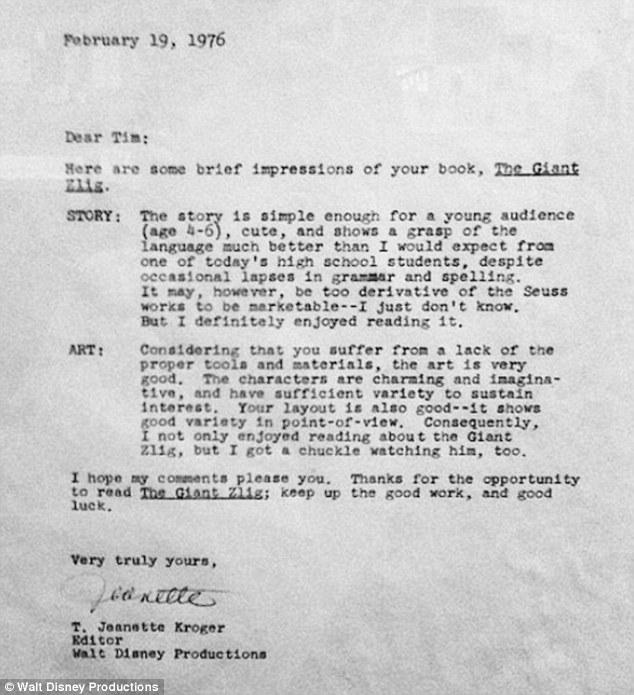 Tim Burton's rejection letter from Walt Disney Productions