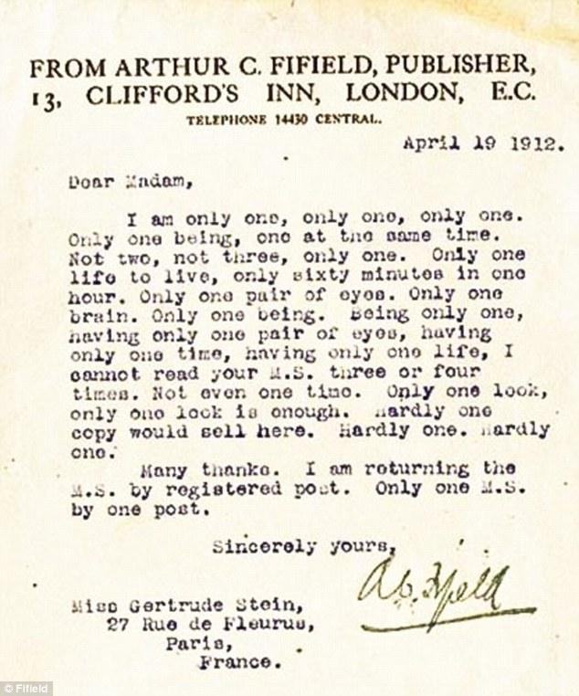 Gertrude Stein's rejection letter