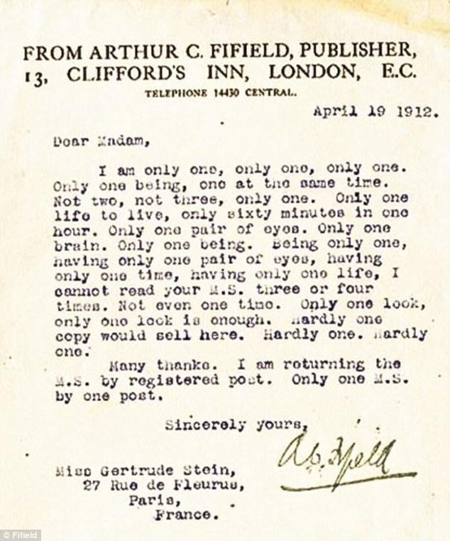 Gertrude Stein's rejection letter