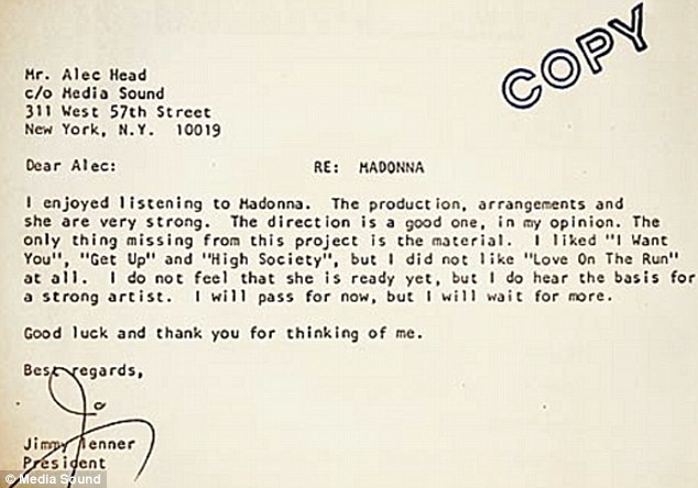 Madonna's rejection letter