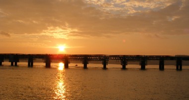 Sunrise at The Tay Rail Bridge, longest rail bridge in Europe